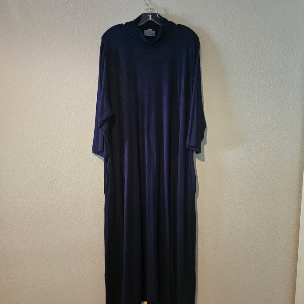 Catherines Women Plus Size 2X Slinky Navy Stretchy Dress Loose Cowl Neck